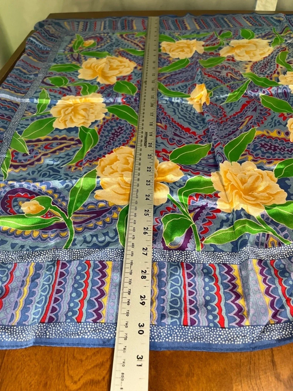 Blue Floral Patterned Women's Square Scarf - Silky